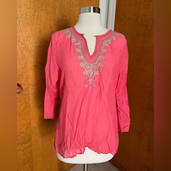 Pink Gauzy Silk Silver Embellished Express Blouse Medium M - Picture 1 of 9